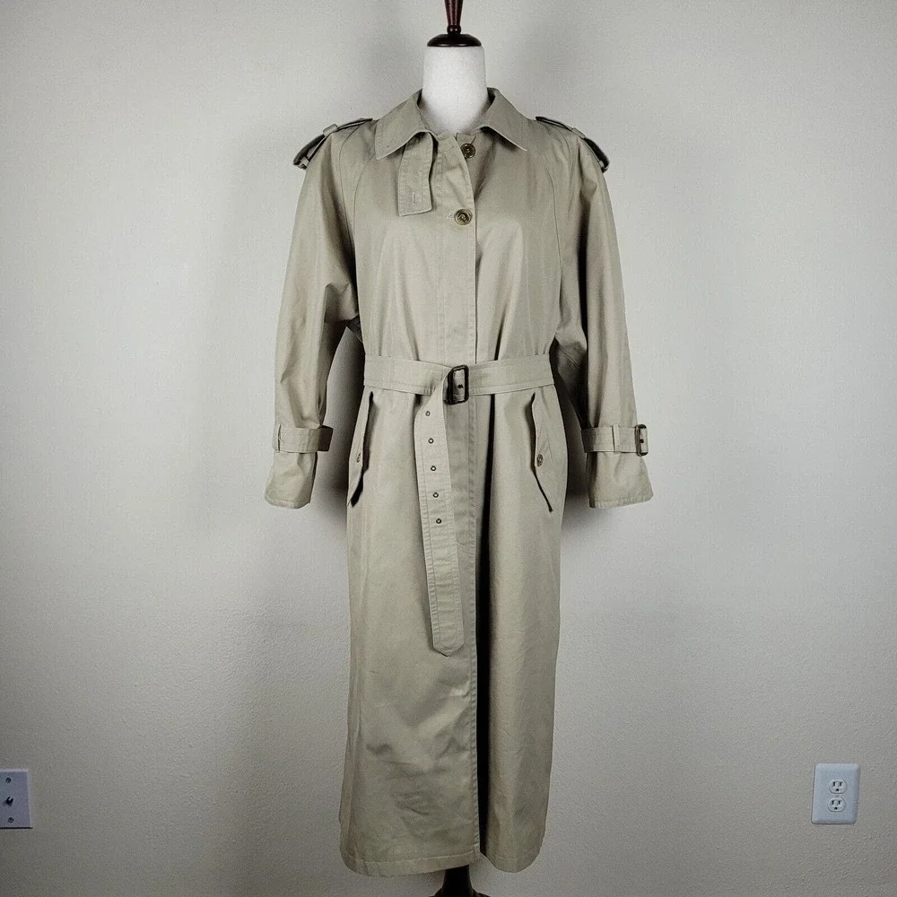 Bartons Trench Coat 10 Tan Collared Button‎ Down Belted Classic Casual Overcoat